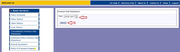 lic Consolidated Premium Paid receipt download