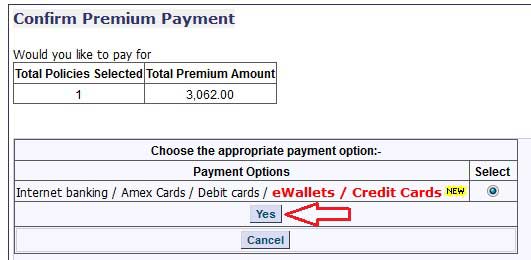 type of policy selection for premium payment