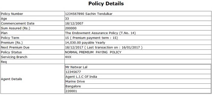 lic policy detail